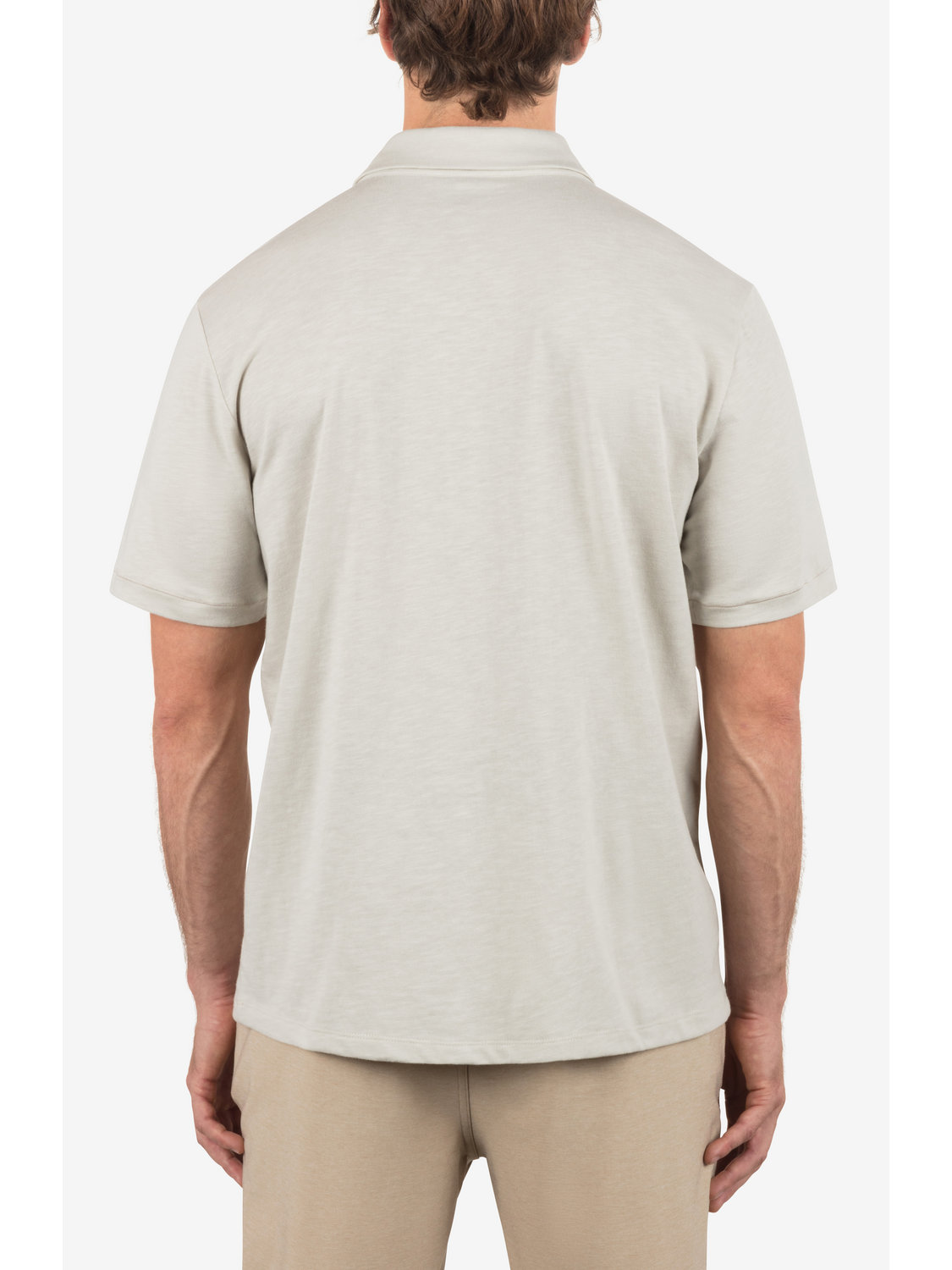 Printed Stripe Slub Short Sleeve Polo in Bone