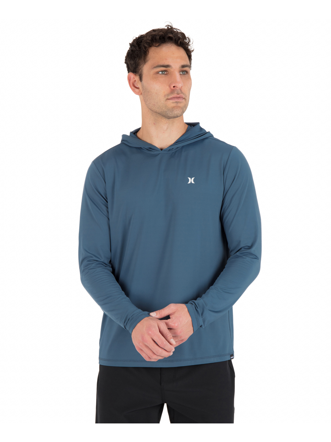 Hybrid Hooded UPF Long Sleeve in Grey Teal