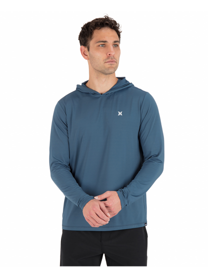 Hybrid Hooded UPF Long Sleeve in Grey Teal