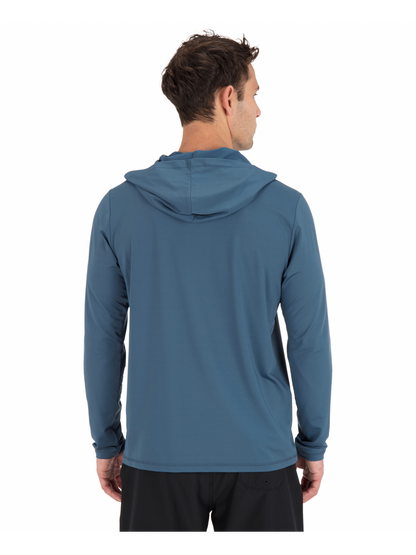 Hybrid Hooded UPF Long Sleeve in Grey Teal