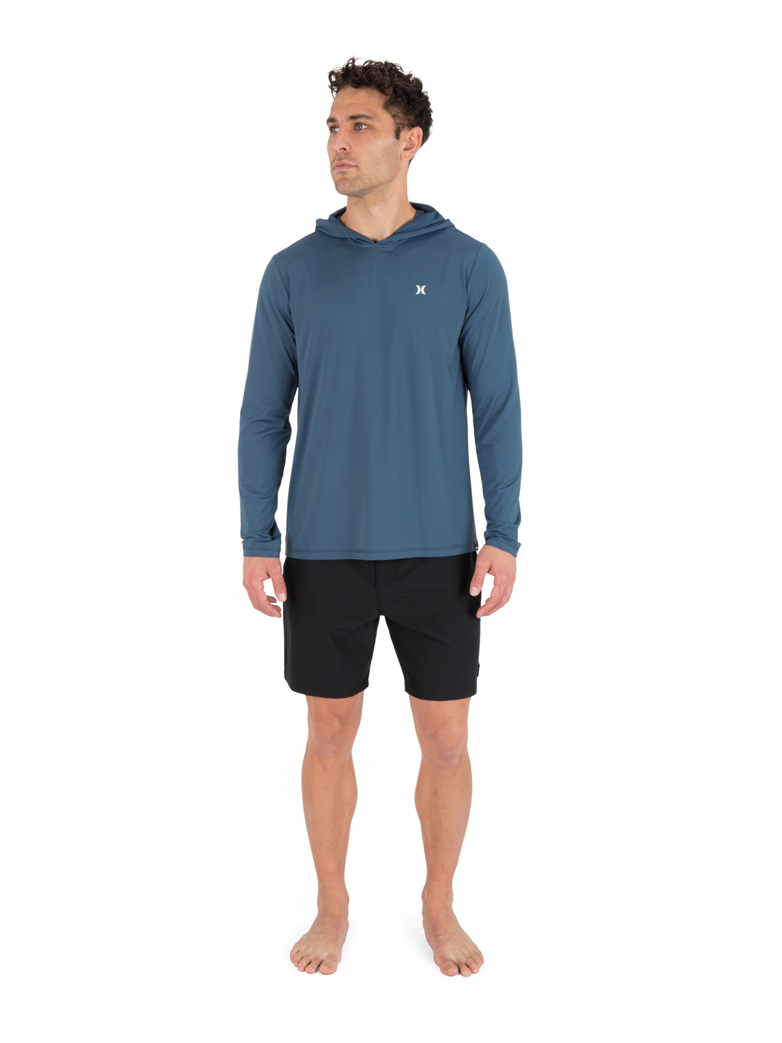 Hybrid Hooded UPF Long Sleeve in Grey Teal