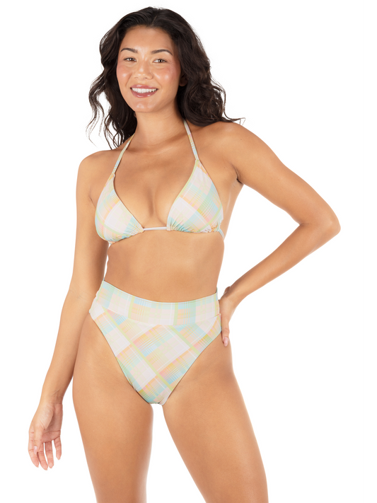 Vacay Plaid Classic Triangle Top in Vacay Plaid / Electric Lime