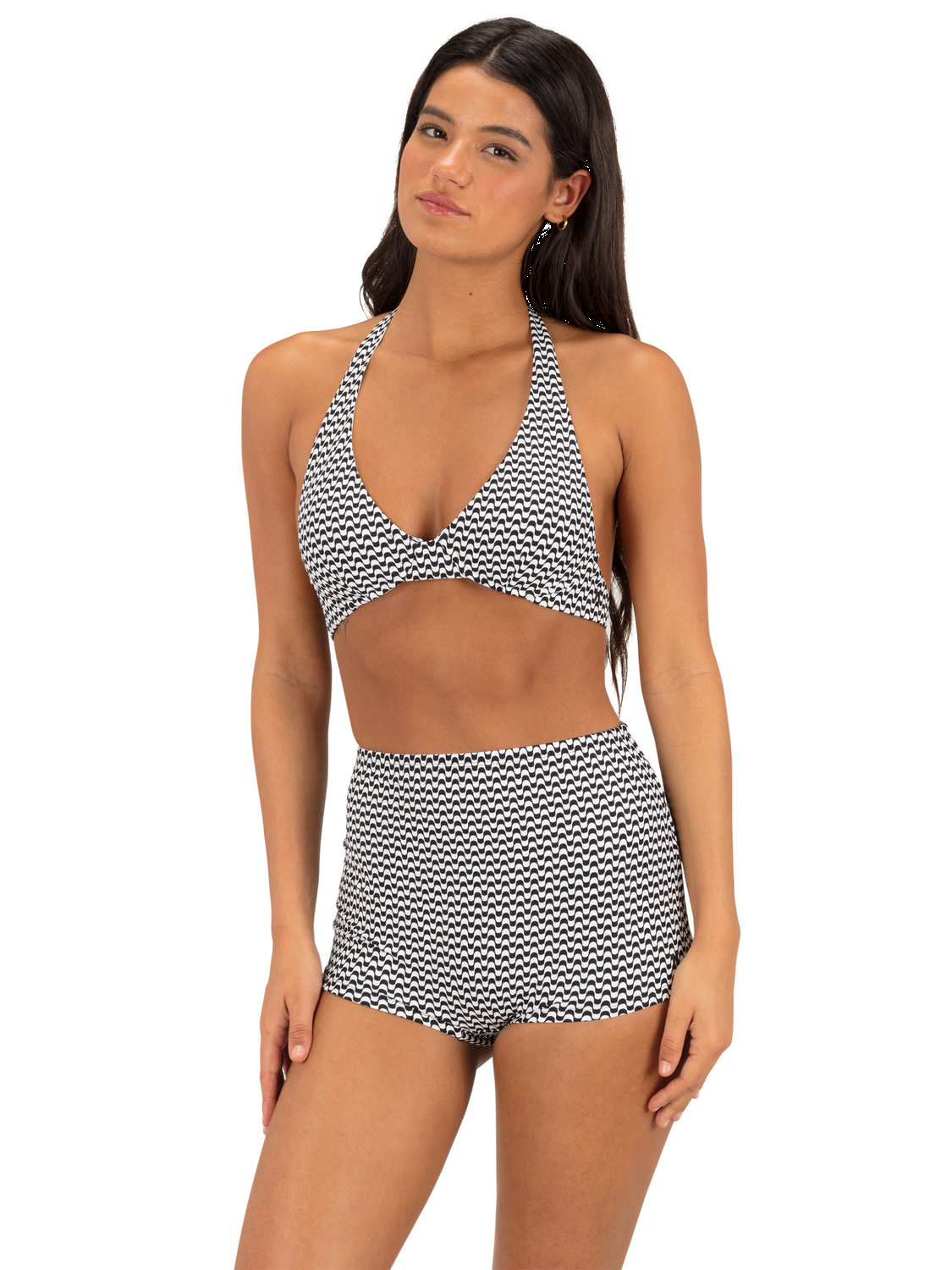 Max Poptic Stripe Soft Cup Halter Top in Black Wave