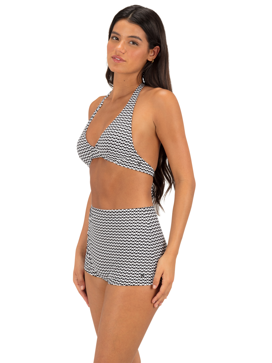 Max Poptic Stripe Soft Cup Halter Top in Black Wave