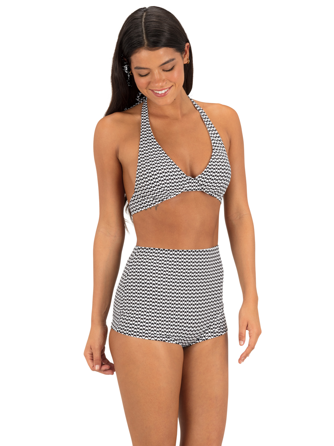 Max Poptic Stripe Soft Cup Halter Top in Black Wave