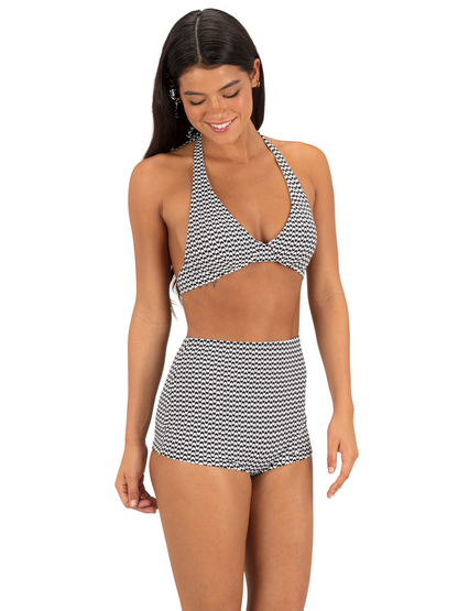 Max Poptic Stripe Soft Cup Halter Top in Black Wave