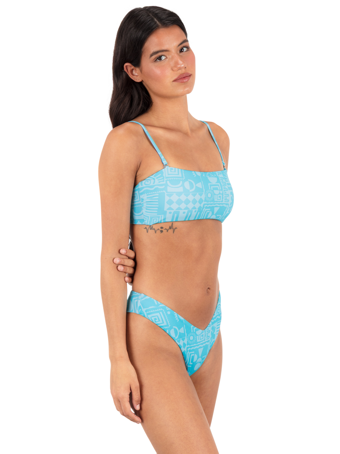 Hoku Mini Rib V Front Skimpy Bottom in Surf Blue