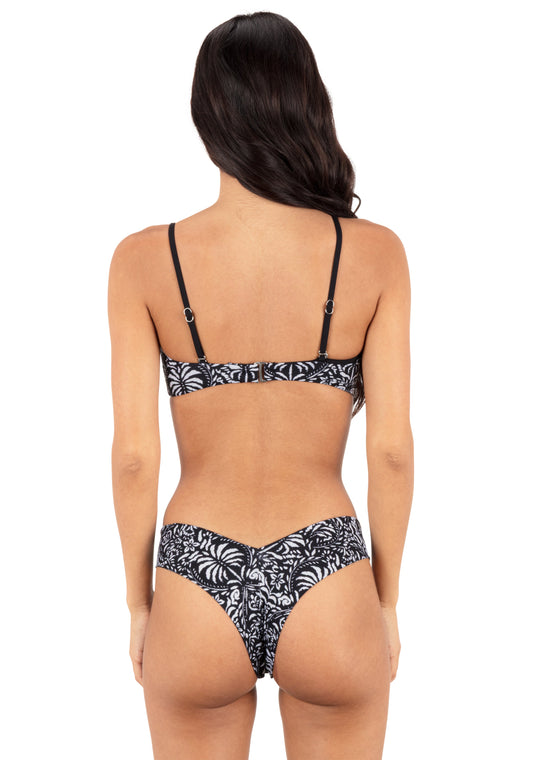 Ikat Palm Skimpy V Front Bottom in Black / Coconut