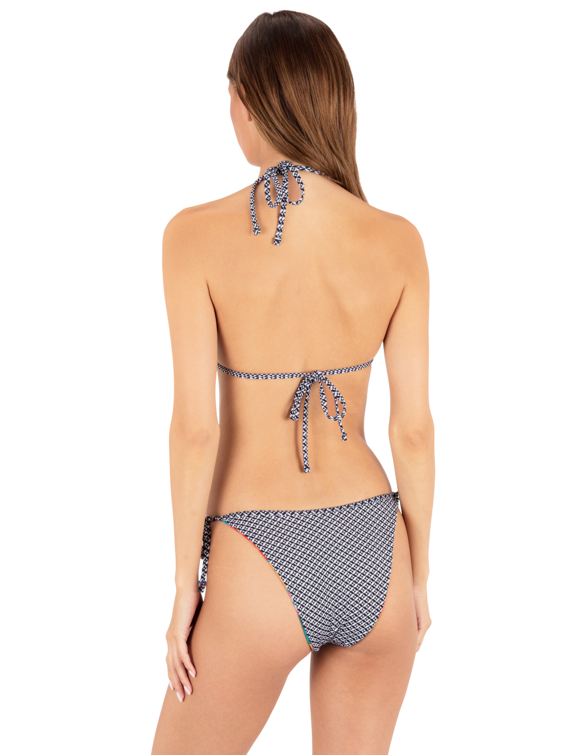 Reversible Pacific Night V Front Tie Side Cheeky Bottom in Tropical Geo