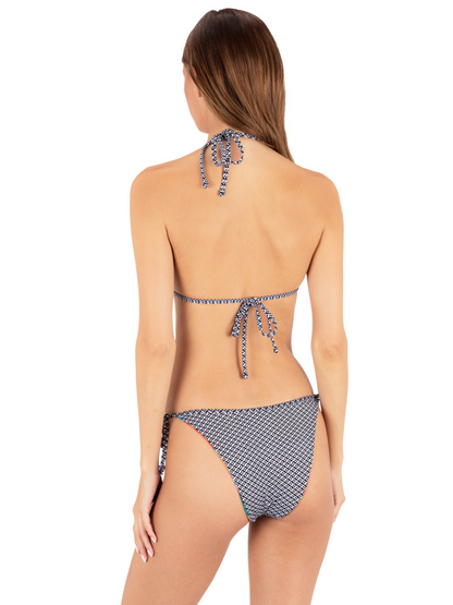 Reversible Pacific Night V Front Tie Side Cheeky Bottom in Tropical Geo
