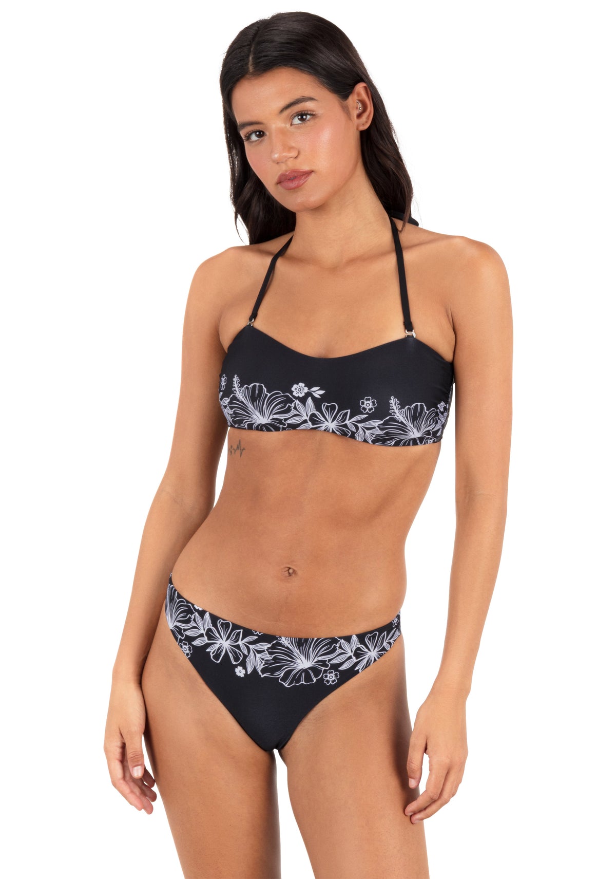 Tropical Blooms Tanga Bottom in Black / White