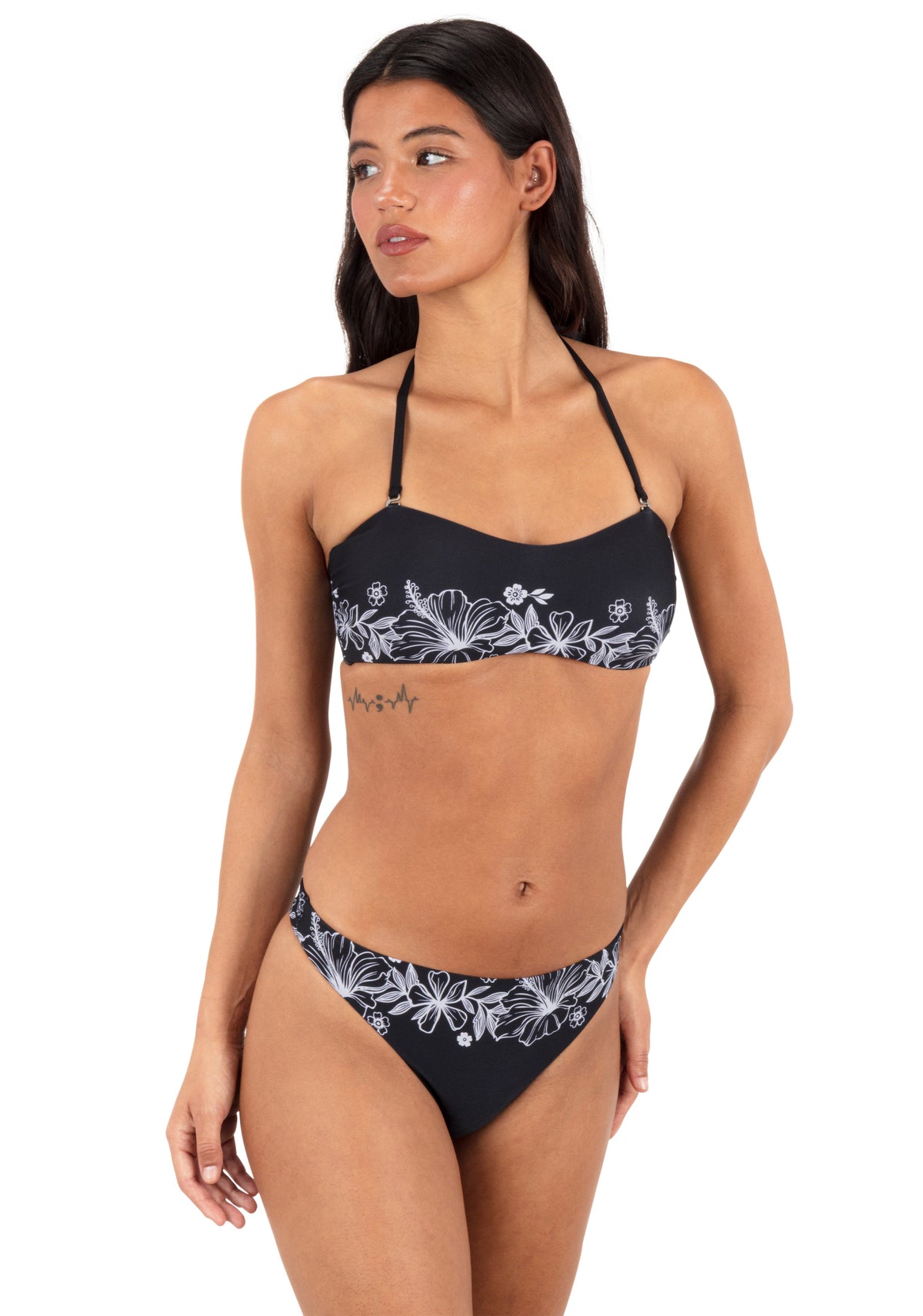 Tropical Blooms Tanga Bottom in Black / White