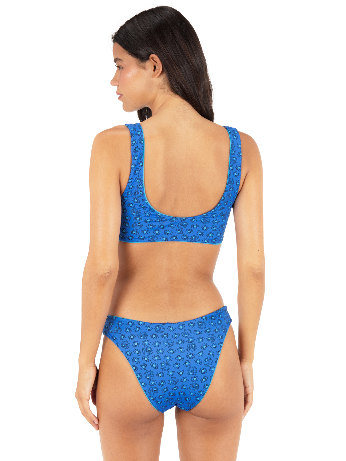 Hurley x Keith Haring Reversible Dancing Daisies Cheeky Bikini Bottom in Aqua Cyan / Dancing Daisies