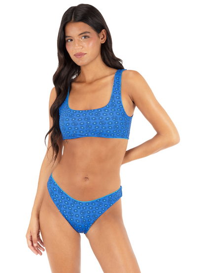 Hurley x Keith Haring Reversible Dancing Daisies Cheeky Bikini Bottom in Aqua Cyan / Dancing Daisies