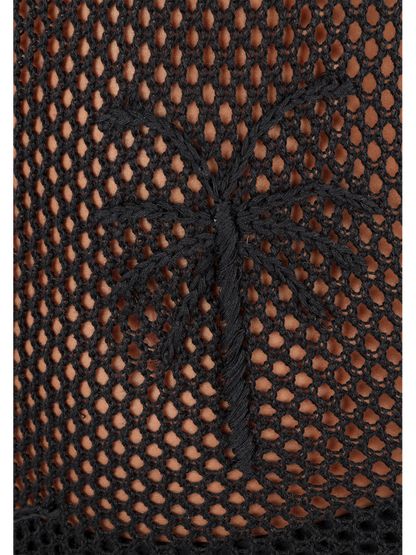 Embroidered Crochet Mini Dress in Black