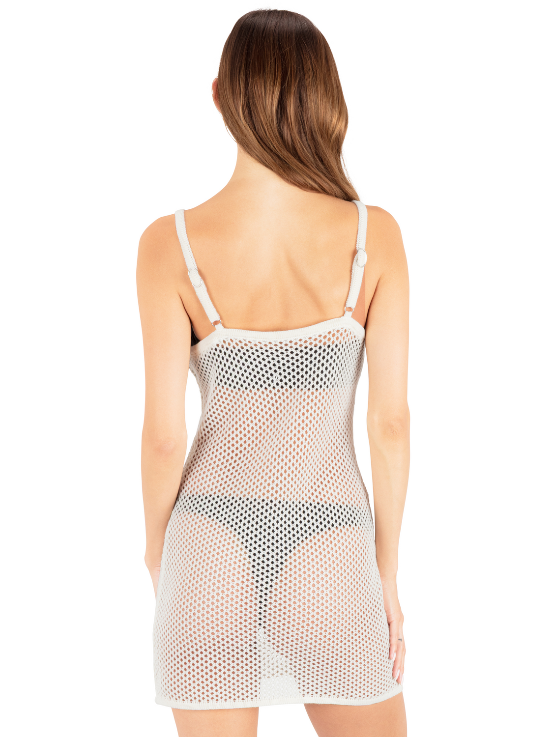 Embroidered Crochet Mini Dress in Egret