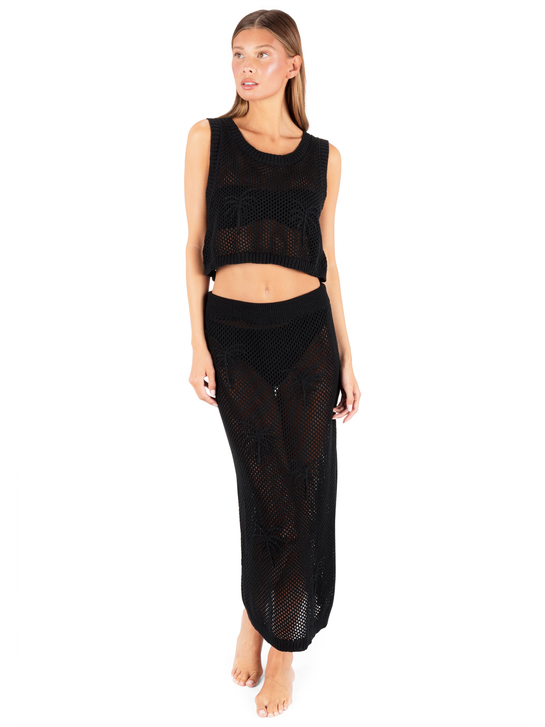 Embroidered Crochet Skirt in Black