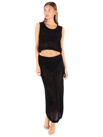 Embroidered Crochet Skirt in Black