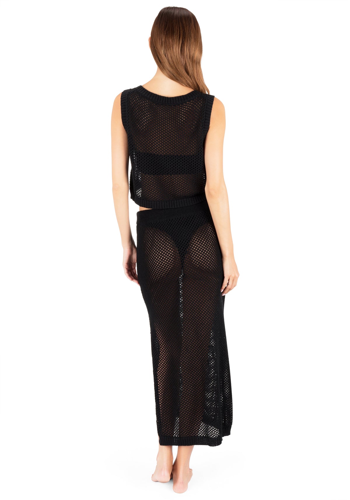 Embroidered Crochet Skirt in Black