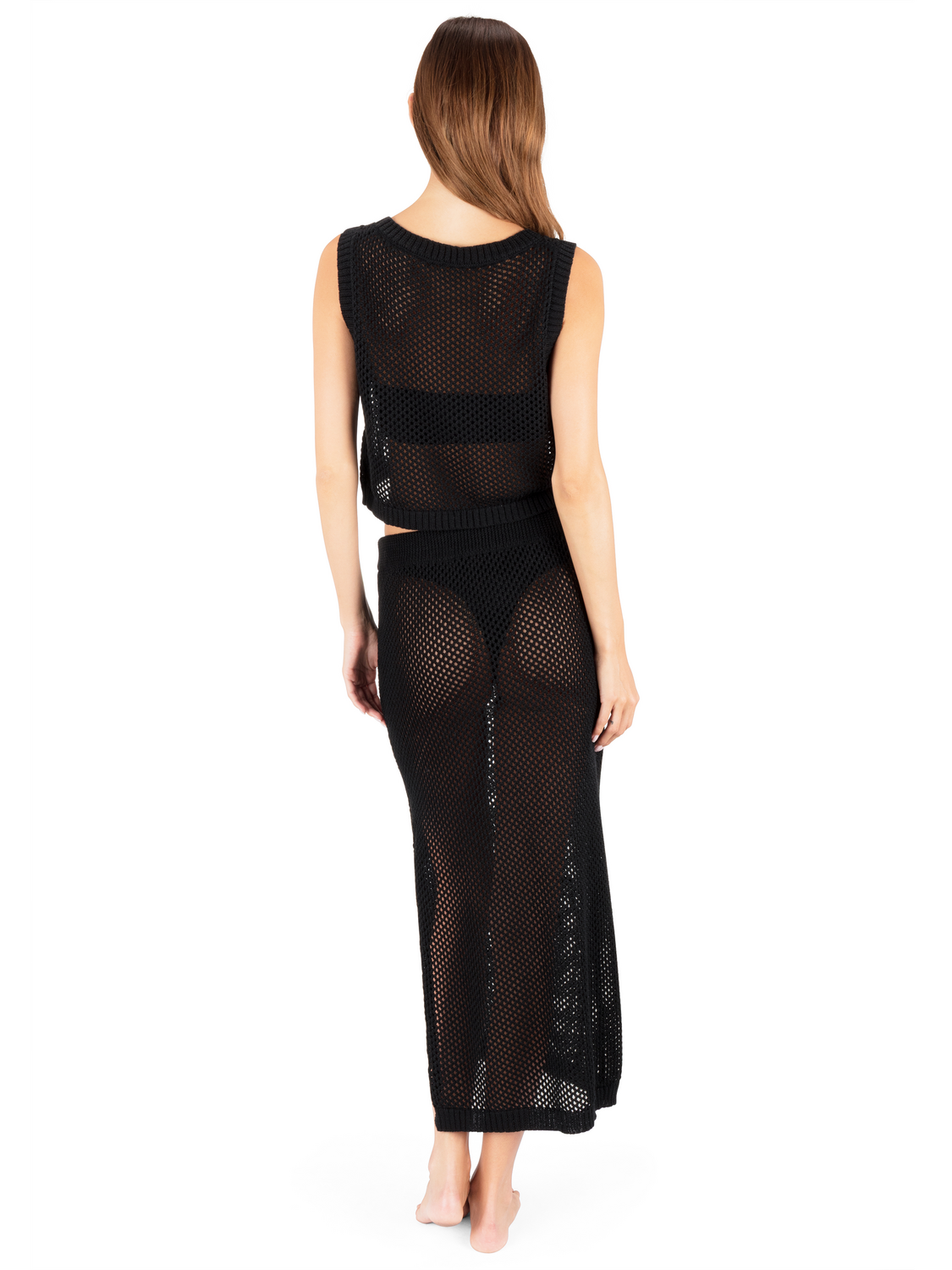 Embroidered Crochet Jacquard Tank in Black