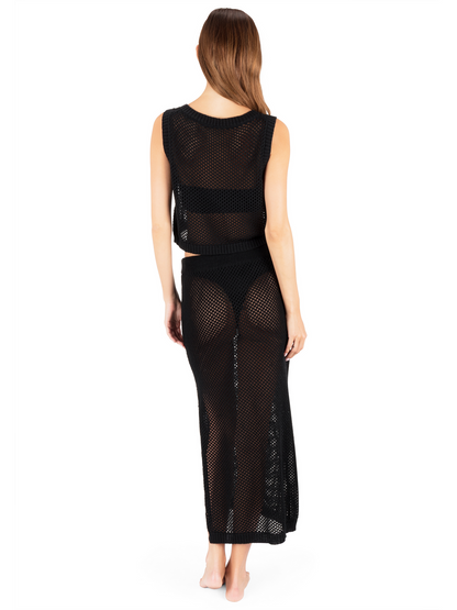Embroidered Crochet Jacquard Tank in Black