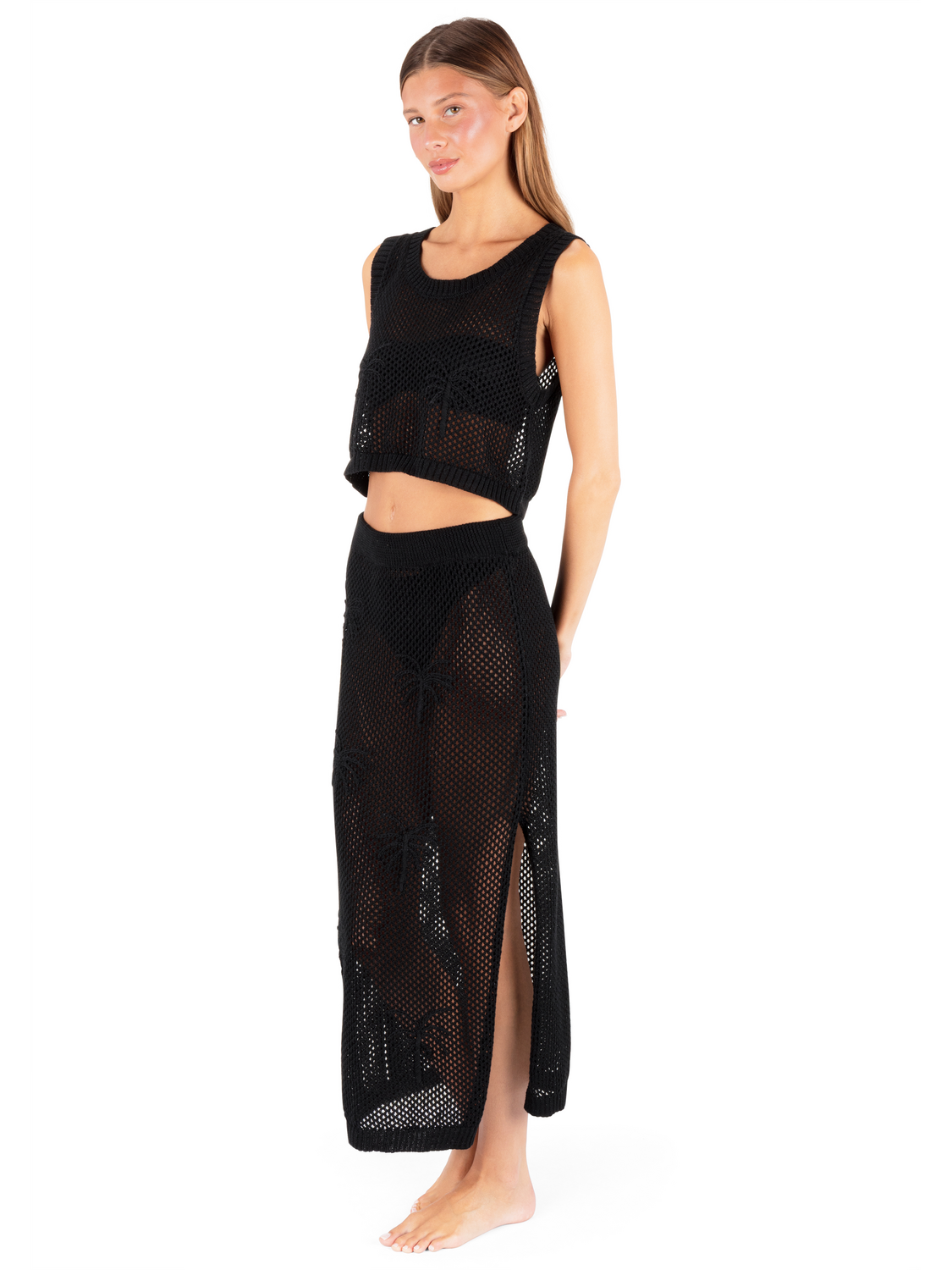 Embroidered Crochet Jacquard Tank in Black