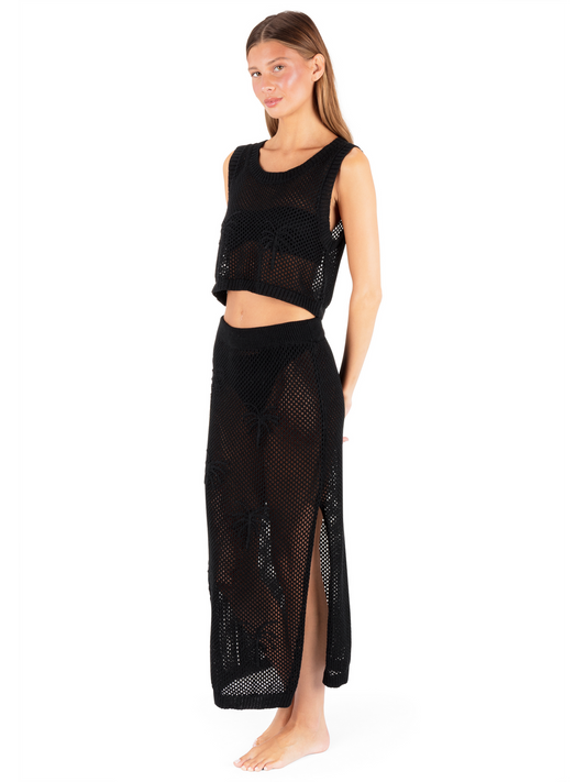 Embroidered Crochet Skirt in Black