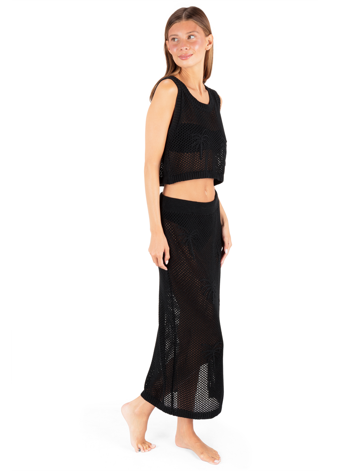 Embroidered Crochet Jacquard Tank in Black