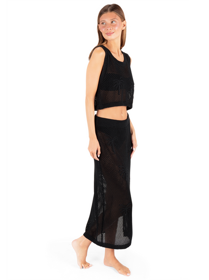 Embroidered Crochet Jacquard Tank in Black