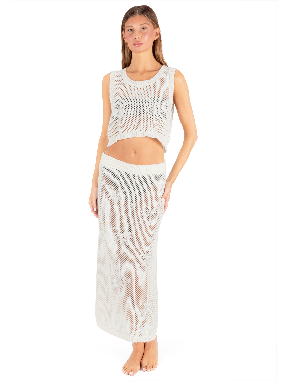 Embroidered Crochet Skirt in Egret