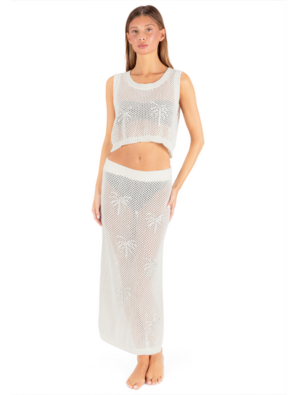 Embroidered Crochet Skirt in Egret