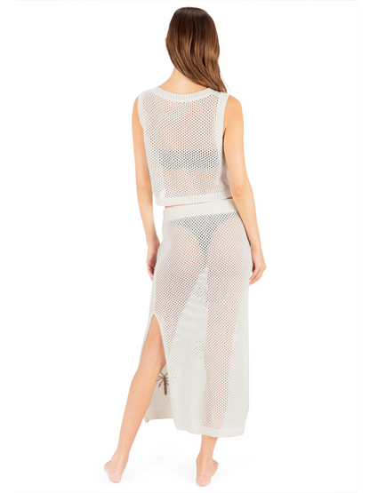 Embroidered Crochet Skirt in Egret