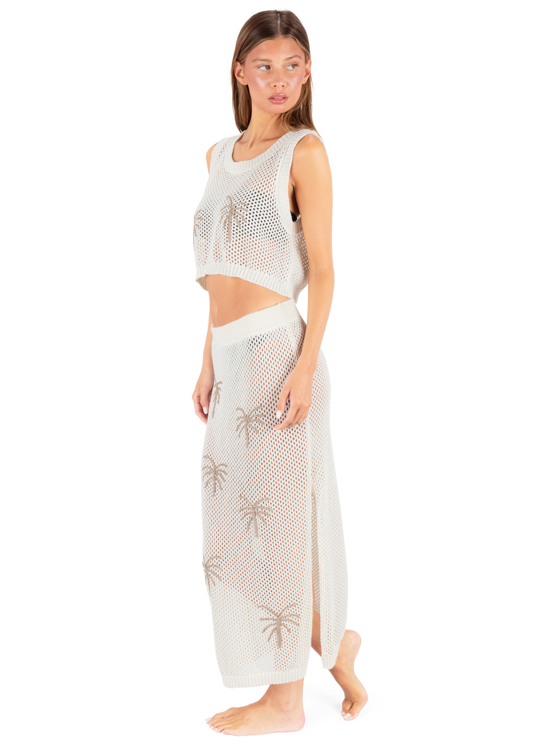 Embroidered Crochet Skirt in Egret