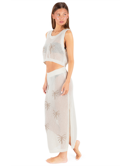 Embroidered Crochet Skirt in Egret