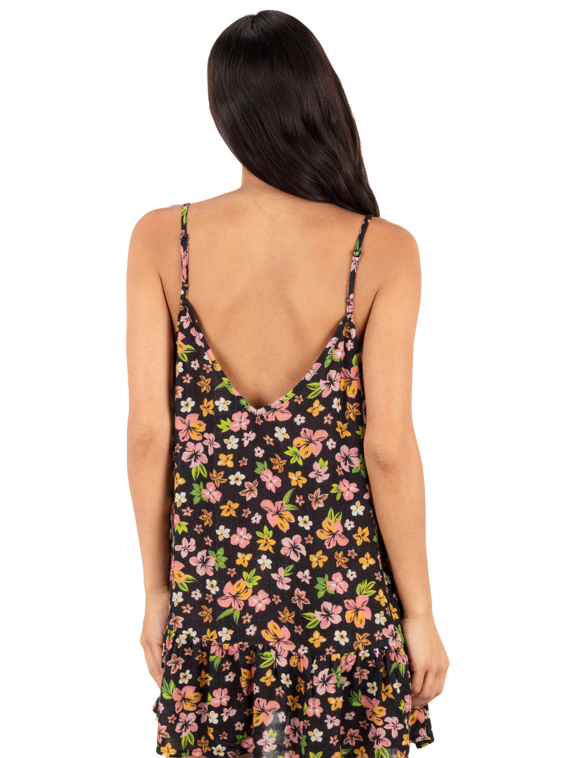 Hibiscus Dream V Neck Mini Dress in Black Floral