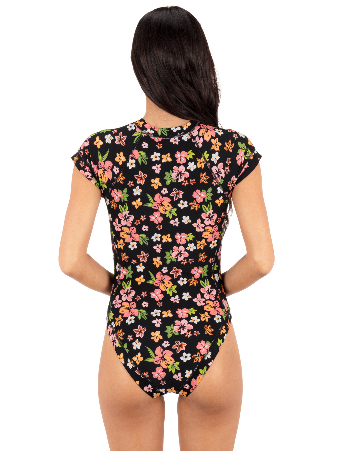 Max Hibiscus Dream Cheeky Short Sleeve Surfsuit in Black Floral