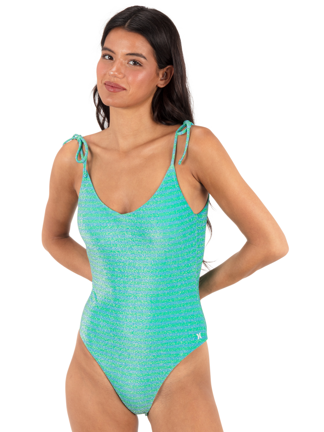 Shine Stripe Cheeky One Piece in Surf Blue