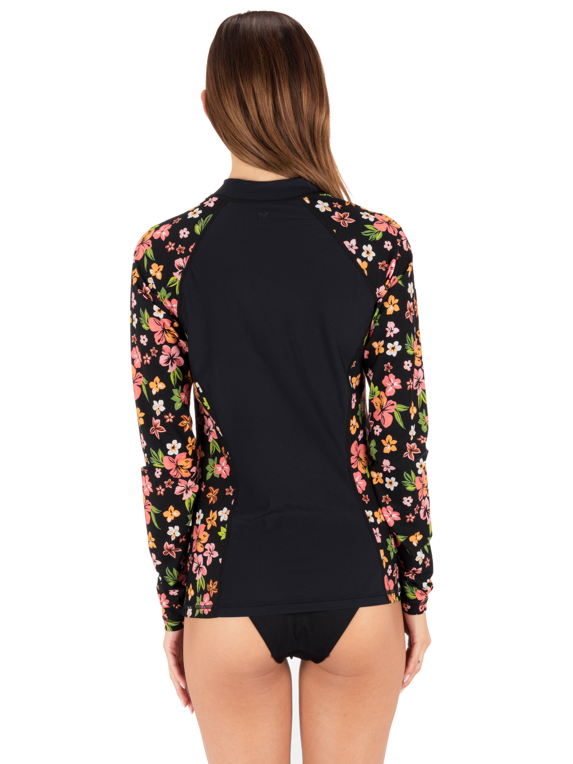 Hibiscus Dream Long Sleeve Front Zip Rashguard in Black Floral