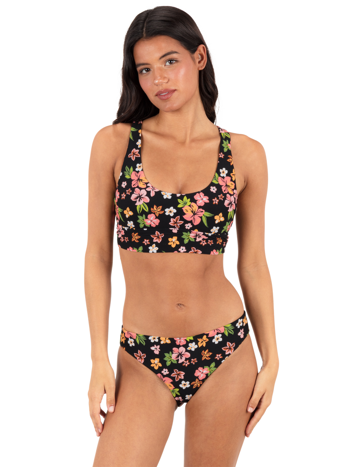 Max Hibiscus Dream Longline Bralette in Black Floral