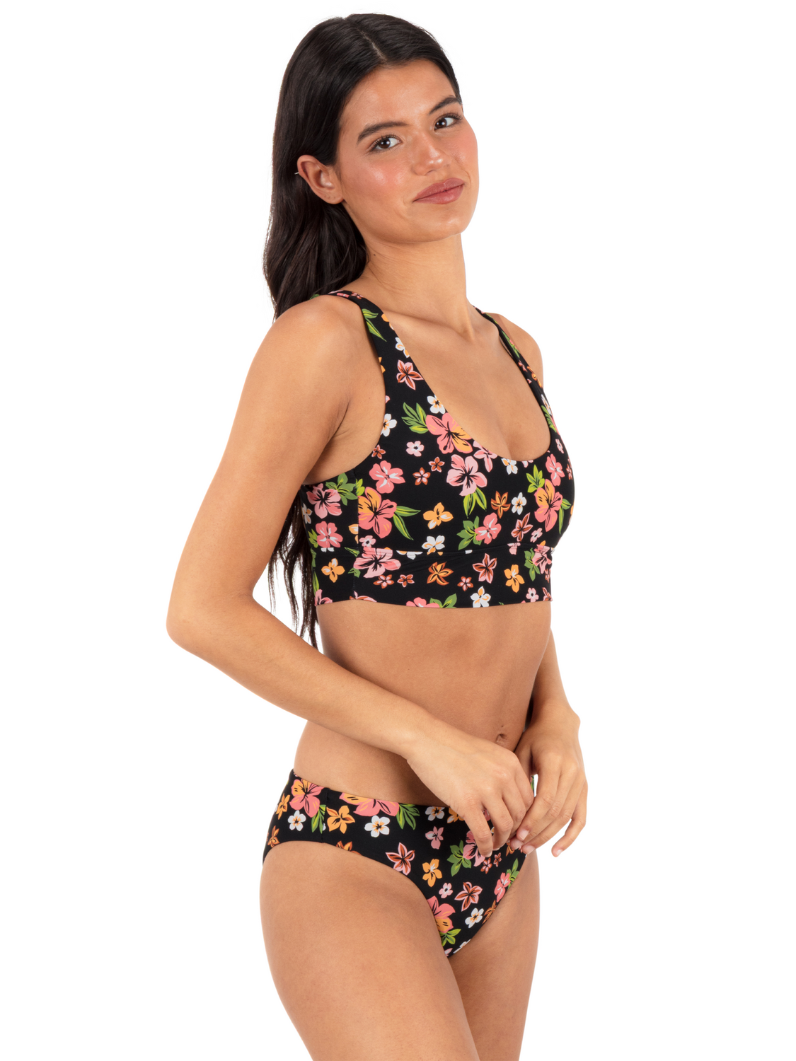 Max Hibiscus Dream Longline Bralette in Black Floral