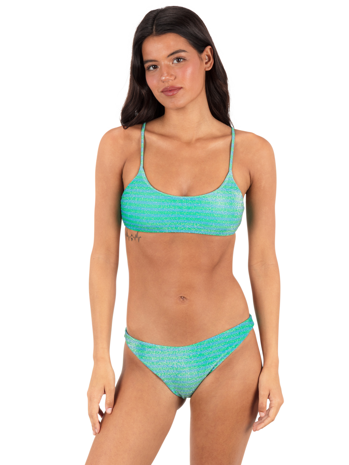 Shine Stripe Scoop Front Bralette in Surf Blue