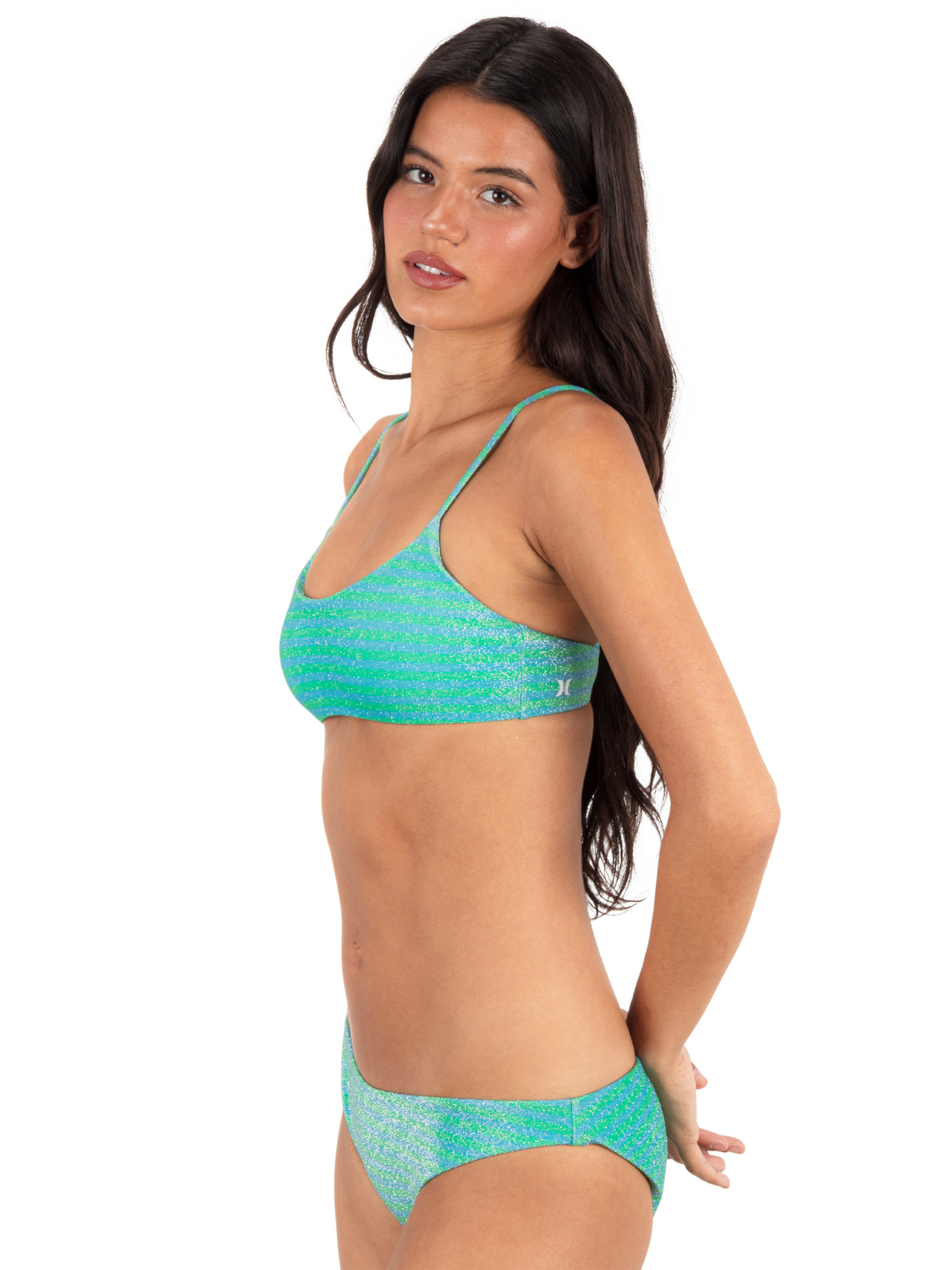 Shine Stripe Scoop Front Bralette in Surf Blue