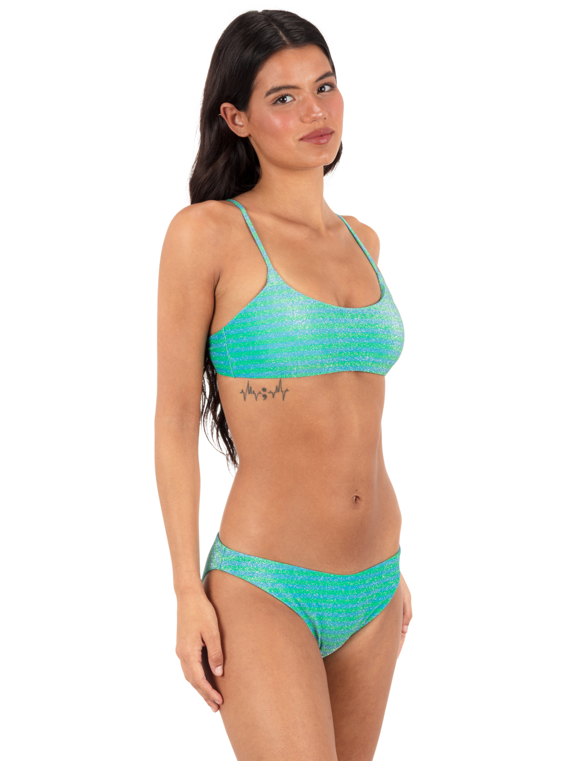 Shine Stripe Scoop Front Bralette in Surf Blue