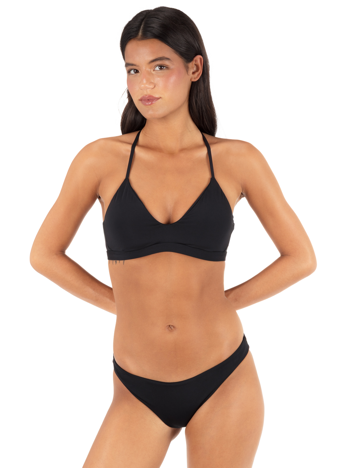 Solid Adjustable Bikini Top in Black