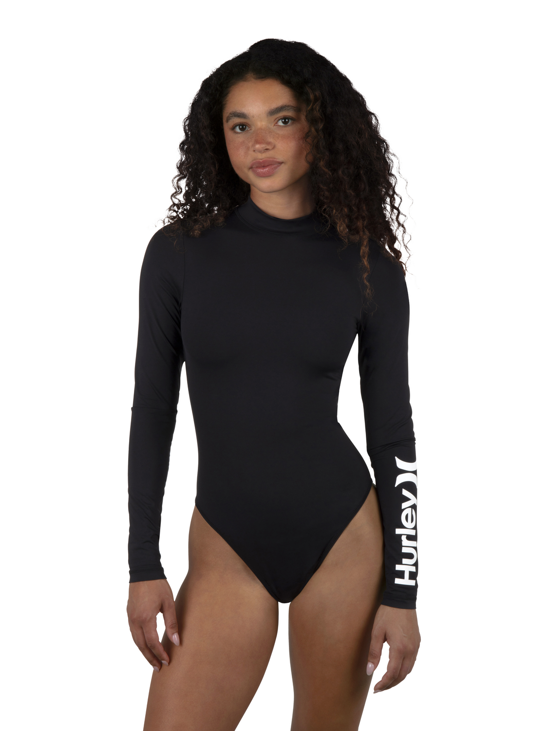 One & Only Mock Neck Zip Back Moderate Surf Suit in Black