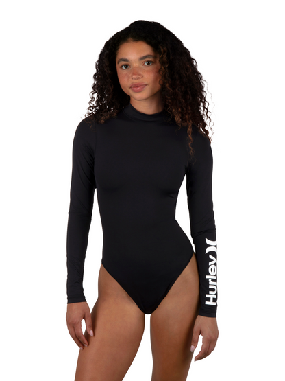 One & Only Mock Neck Zip Back Moderate Surf Suit in Black