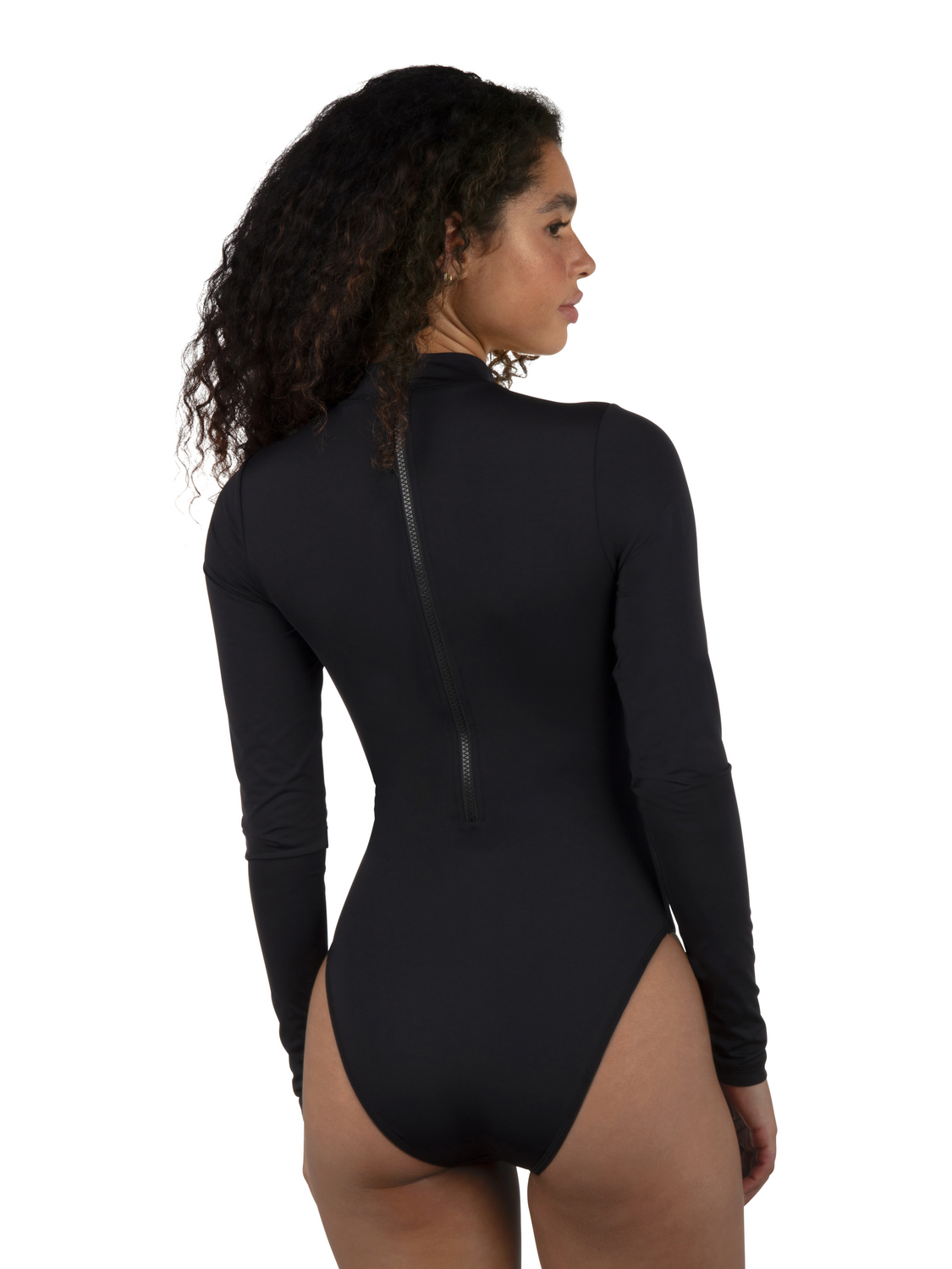 One & Only Mock Neck Zip Back Moderate Surf Suit in Black