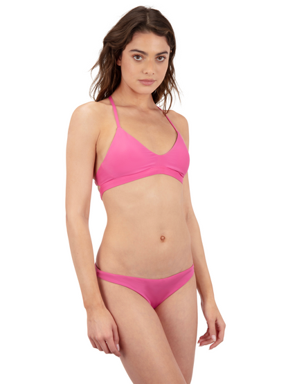 Reversible Solid Moderate Bikini Bottom in Pink Peony / Willow