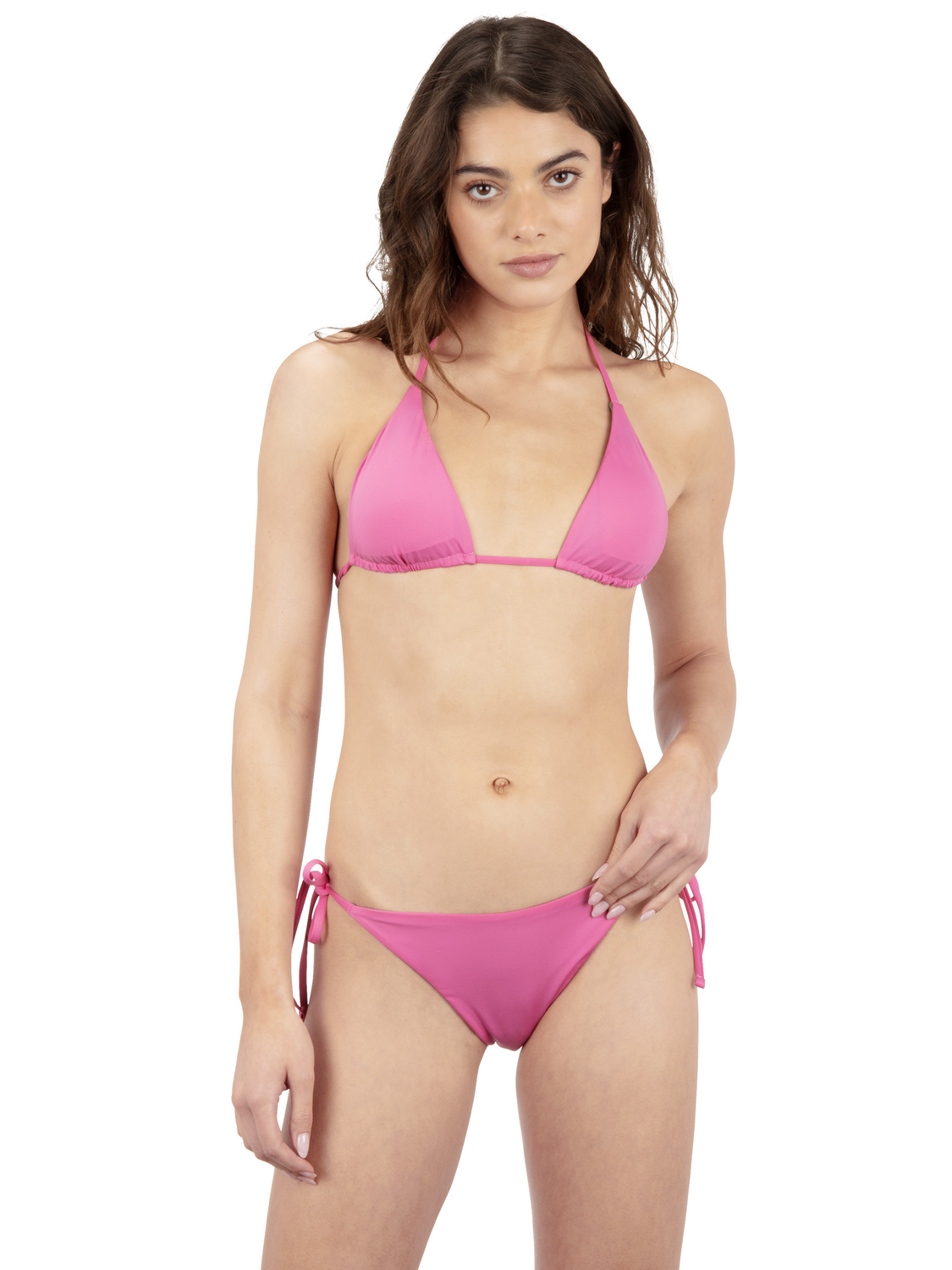 Solid Classic Triangle Reversible Bikini Top in Pink Peony / Willow