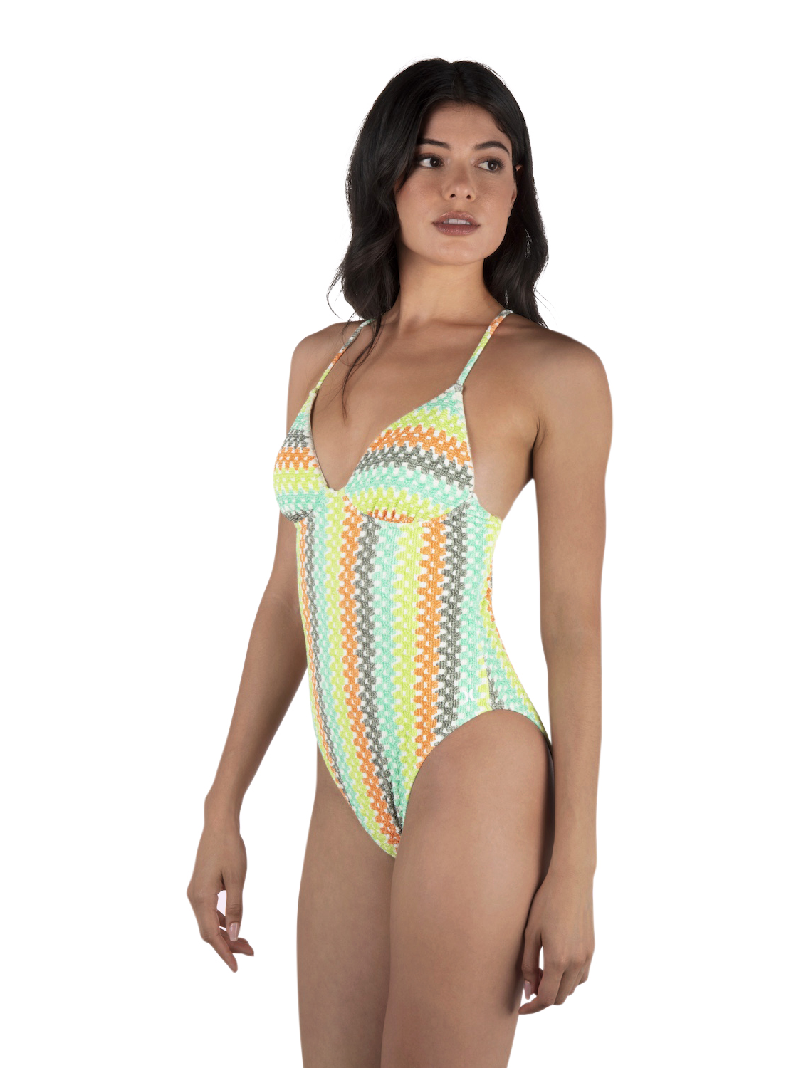 Stripe Crochet Scrunch Moderate One Piece in Sour Apple